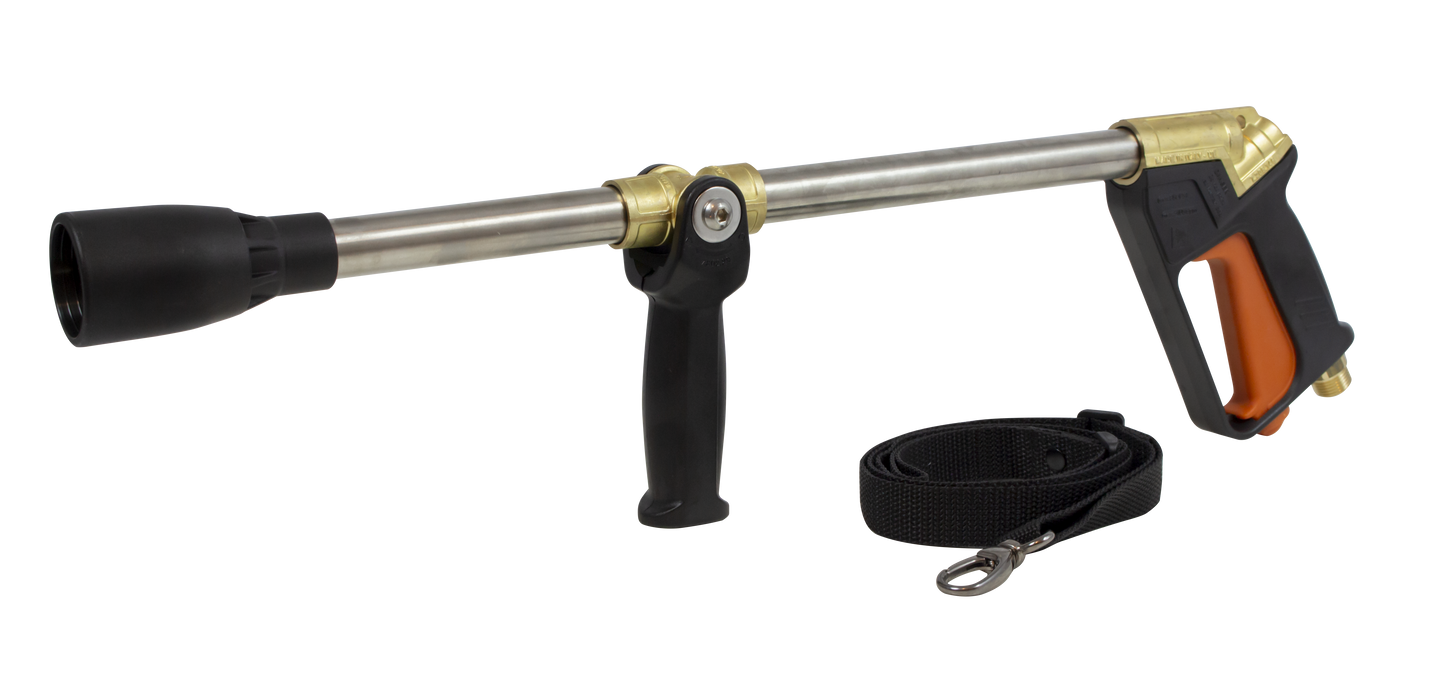 Spritzpistole Niro/Messing u. Tragegürtel